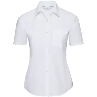 Russell Collection Klassische Baumwollmischgewebe Popeline Bluse - Kurzarm, white, 2XL