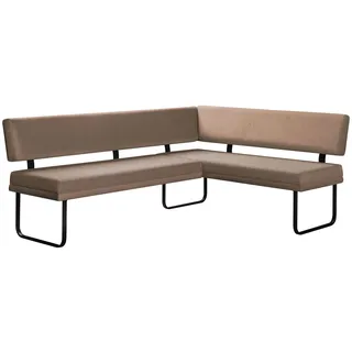 OTTO home Eckbank OTTO HOME "Gabi Esszimmerbank, Bank, Küchenbank, Polsterbank", braun (dunkelbeige), B:214cm H:87cm T:164cm, Holzwerkstoff, Massivholz, Metall, Polyester, Sitzbänke, Eckbank, Gestell aus matt-schwarzem Flachmetall, stabil, 2-Stoff-Design
