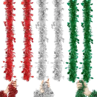 Lametta Weihnachtsbaum, 6PCS Girlande Weihnachten Lametta Weihnachtsgirlande, Lametta Girlande Christmas Garland Aussen Baumkette Baumschmuck Deko Christbaumgirlande-200CM*9CM