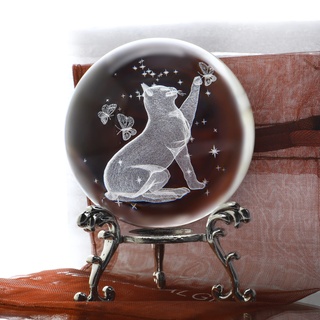 3D Kristallkugel Laser Katze Figur Glas Briefbeschwerer Kugel mit Ständer Katze Geschenke für Katzenliebhaber Frauen Katze Ornamente für Katzenliebhaber