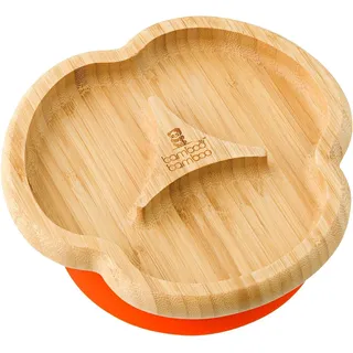 bamboo bamboo Baby Teller Kinderteller, Kindergeschirr mit Saugnapf, Sugnapf Teller Baby ab 6 Monaten (Trennung, Orange)