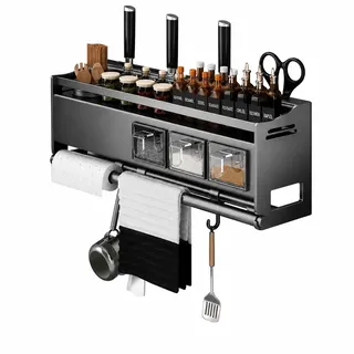 Pannadayee Gewürzregal Hängend & Stehend 2-in-1 Mit Küchenrollenhalter Haken Und 3 Gewürzboxen Organizer Für Arbeitsplatte Schrank Kleben Oder Schrauben Spice Rack Küchenregal Ohne Bohren