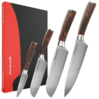 Matakumi Messerset Küchenmesser Set, Japanisches Profi Messerset Scharf mit Damastmuster, Scharfe Messer Küchenmesser Scharf, Messer Set Küche Kohlenstoffstahl Ergonomischen Griffen