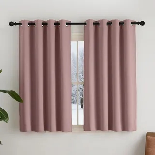 NICETOWN Vorhang Blickdicht Kurz Thermovorhang mit Ösen Scheibengardinen | Altrosa, H145 x B140 cm, Bistrogardine 2er Set, Kälteschutzvorhang, Geeignet für Schlafzimmer und Küche, Sichtschutz