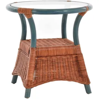 Krines Home Beistelltisch Rattan Beistelltisch mit Glasplatte Kaffeetisch Wohnzimmer Tisch, aus Rattan Naturmaterial blau|braun|rot
