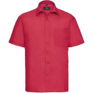 Russell Collection Klassisches Baumwollmischgewebe Popeline Hemd – Kurzarm, classic red, 4XL