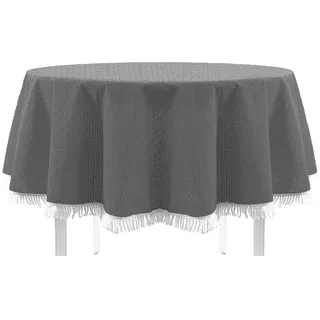 EXKLUSIV HEIMTEXTIL Gartentischdecke Gartentischdecke mit Fransen Tischdecke Classic, rundförmig grau Rund | 160 cm x 160 cm