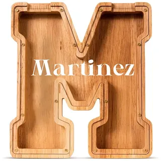 Personalisierte Spardose für Kinder,Spardose für Jungen und Mädchen,Spardose aus Holz mit großen Buchstaben,bruchsichere Spardose,lustige Geschenke für Geburtstage,Weihnachten(Buchstabe-M)