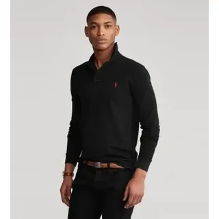 Polo Ralph Lauren für Herren. 710681126037 Langärmeliges Piqué-Poloshirt in schmaler Passform Schwarz (M), Lässig, Baumwolle, Langarm
