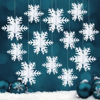 Becellen 24 Stücke Weihnachten 3D Schneeflocken Deko, Weiß Christbaumschmuck Papier Weihnachtsbaum Schneeflocke Weihnachtsschmuck für Weihnachtsfeier Dekoration