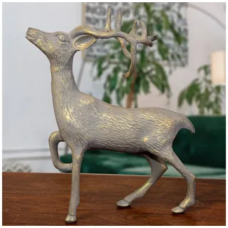 Antikas Wanddekoobjekt Rentier Figur, männlich, Aluminium, Grau-gold, Tierfiguren Dekoration grau