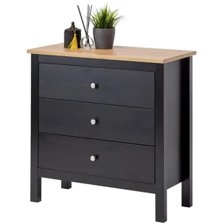 hagge home Skandinavisch Holz Kommode mit 3 Schubladen Sideboard Kommoden Sideboards Kommodenschrank Chest of Drawers Wohnzimmer Schrank Schlafzimmer Flur 75x37x75 cm Schmal Kleine (Schwarz Braun)