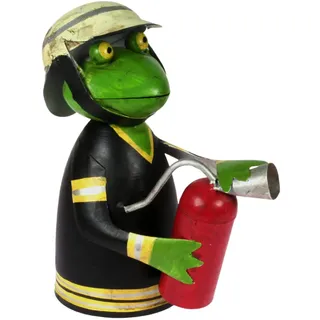 Zaunhocker Feuerwehr Frosch mit Feuerlöscher gerade 21 cm Figur aus Blech Metall Brand 112 Garten Deko Balkon Dekofigur Pfostenhocker