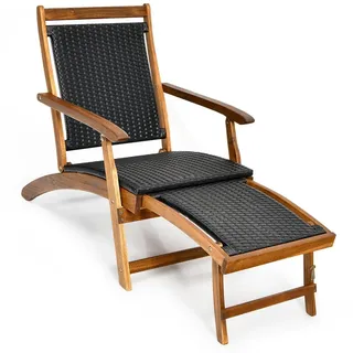COSTWAY Gartenliege, Sonnenliege klappbar mit ausziehbarer Fußteil Rattan 160kg braun