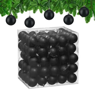 Relaxdays Weihnachtskugeln 100er Set, Weihnachtsdeko, Mattes Design, Christbaumkugel, Tannenbaumschmuck ∅ 6 cm, schwarz