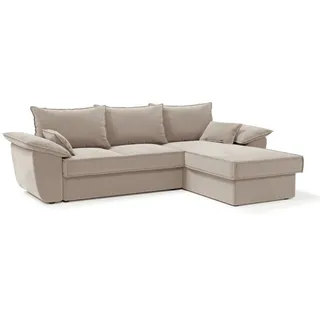Sia Home Samt, Beige, Textil, 4-Sitzer, L-Form, Ottomane rechts,Rechteckig, 257x168 cm, Wohnzimmer, Sofas & Couches, Wohnlandschaften, Ecksofas
