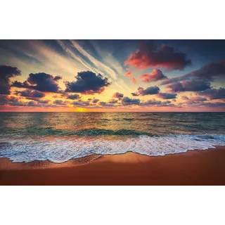 Papermoon Fototapete PAPERMOON "STRAND-SONNENUNTERGANG WOLKEN DÄMMERUNG MEER LANDSCHAFT", bunt, B:5m L:2,8m, Vlies, Tapeten