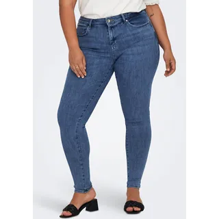 Skinny-fit-Jeans ONLY CARMAKOMA "CARPOWER MID SKINNY PUSH UP REA2981 NOOS" Gr. 50, Länge 32, blau (dark medium blue denim) Damen Jeans Röhrenjeans