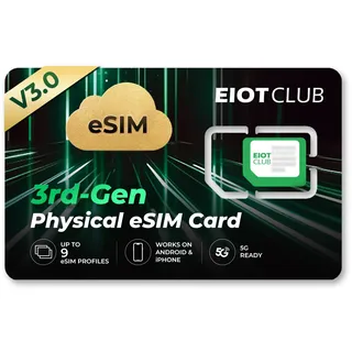 EIOTCLUB V3 eSIM Adapter für iPhone & Android, physische eSIM Karte | V3 Upgrade: Kein Kartenleser oder PC | Mehr Android-Kompatibilität | 1 GB globales Datenpaket 30 Tage | Wiederbeschreibbar