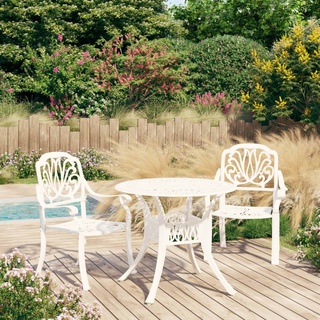 3-teiliges Bistro-Set| Balkonset, Sitzgruppe 2 Stühle und 1 Tisch, Gartenmöbel Set für 2 Personen Aluminiumguss Weiß