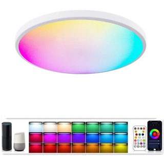 LED Deckenleuchte mit Farbwechsel,Kompatibel mit Bluetooth,Wifi,Alexa und Google Home Sprachsteuerung-RGB Deckenlampe mit Fernbedienung und App,Weiß
