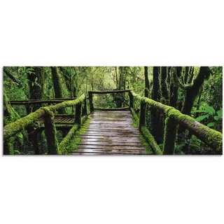 Glasbild ARTLAND "Brückenpfad im Wald" Bilder Gr. B/H: 125 cm x 50 cm, Asien, 1 St., grün Glasbilder in verschiedenen Größen