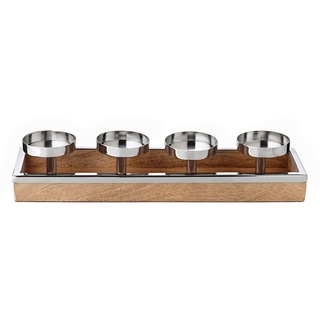 Edzard Adventskranz Lille (Höhe 9 cm, Länge 45 cm), Edelstahl und Mangoholz, für 4 Kerzen ø 8 cm
