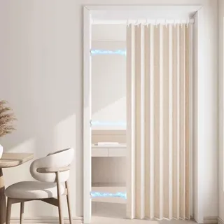 MTHGH Falttürvorhang,Mit Teleskopstange,Magnetischer Türvorhang mit Verdunkelung, Faltbarer Raumteiler für Bad/Schlafzimmer/Wohnzimmer, Akkordeon-Design(A,120W*200H)