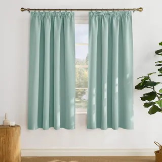 PONY DANCE Verdunkelungsvorhang für Schiene Wohnzimmer Übergardinen mit Kräuselband 2er Set H 175 x B 140 cm Sommergrün, Thermal Curtains Blackout Vorhang Wärmeisolierend