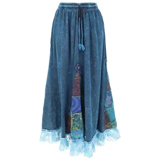 Guru-Shop Minirock Boho Spitzen Maxirock, Patchwork Rock, weiter.. alternative Bekleidung blau