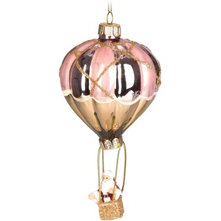 BRUBAKER Christbaumschmuck Weihnachtsmann im Heißluftballon Rosa Gold (1-tlg), Handbemalte Baumkugel aus Glas - Mundgeblasener Christbaumschmuck Figuren Deko Anhänger Lustige Weihnachtskugel - 14 cm goldfarben