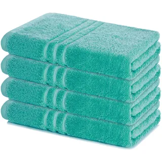 Lavea® 4er Set Duschtuch 70x140, 4 Stück, 100% Baumwolle Frottee, saugstark, weich und strapazierfähig, waschbar 60°C, trocknergeeignet, Handtuch, Handtücher, Duschtücher, Türkis