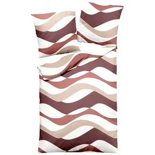 JACK Bettwäsche JACK by Dormisette 135x200cm / 155x220cm Welle Linie Weiß Braun Rot, Biber, 2 teilig, Edelbiber, mit Reißverschluss bunt