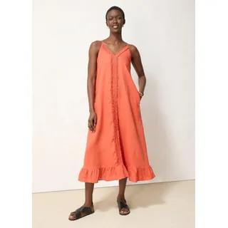 bonprix Maxikleid aus reinem Leinen, rot, Gr.48, sommerliches Leinen Maxikleid mit verstellbaren Spaghetti-Trägern und schmückender Rüsche, aus Leinen