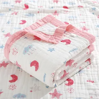 Chickwin Musselin Babydecke Sommer Kuscheldecke aus Weich Bequem 6-Lagig Mulltücher Baumwolle, Als Badetuch, Pucktuch, Stilltuch, Krabbeldecke und Kinderwagendecke (Rosa Wolken,110x110cm)