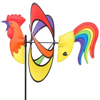 HQ Windspiel Paradise Rooster Hahn Windrad Gartendeko mit Standstab | Farbenfroh dreht schon bei leichtem Wind wetterfest UV-beständig langlebig für Garten Terrasse & Balkon Rad-Ø40cm, H97xT39cm