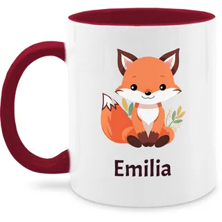 Tasse Tassen 325ml - Süßer Fuchs Geschenk mit Name personalisiert I Wildtiere I Raubtier I Fox - 325 ml - Bordeauxrot - personalisierte +mit+fuchs fuchsmotiv kaffeetasse motiv personalisieren und