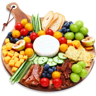 hecef Käsebrett Holz, Käseplatten Käsebretter Servierplatte Servierbrett Geschenk für Party-Geburtstag, Weihnachts, Charcuterie Platte Cheese Board mit Griff 30.5cm (Rundes)