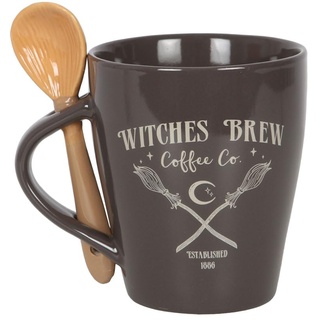 Witches Brew Coffee Co. Tasse und Löffel-Set – Hexentasse mit Gothic-Design – perfekte Halloween-Tassen für Erwachsene – genießen Sie Ihre gruselige Tasse Joe mit Stil