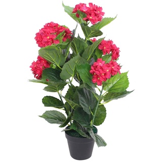 vidaXL Künstliche Hortensie mit Topf Kunstpflanze Kunstblume Kunstbaum 60 cm Rot