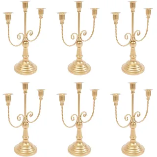 6 Stück Kerzenständer 3-Armig Metall Eisen Kerzenhalter für Stabkerzen, Kandelaber Kerzenleuchter für Kegelkerzen Party Hochzeit Tisch Mittelstücke Dekor (Gold)