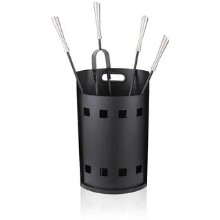 Relaxdays Kaminbesteck 5-teilig Metall 63 cm x 15 cm Schwarz/Silber