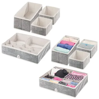 mDesign 8er-Set Kleiderschrank Organizer – Aufbewahrungskiste für die Schublade in verschiedenen Größen – Schrankbox aus Stoff zur Aufbewahrung von Socken, Unterwäsche, etc. – cremefarben/schwarz