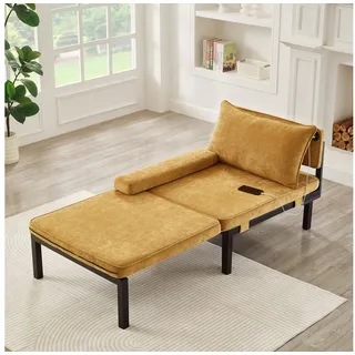 Odikalo Schlafsofa Schlafcouch Loungesofa mit Schlaffunktion und USB-/Typ-C-Anschlüssen, 2-in-1-Klappsofa ausziehbarer Sessel mit Kissen platzsparendes Gästebett für Wohnzimmer Schlafzimmer Arbeitszimmer Balkon, Dachboden kleine Wohnung gelb