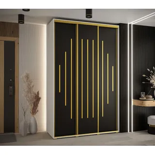 Kleiderschrank ASIRI 12 – 160/60 cm, weiß/schwarz/gold - Weiß/Schwarz/Gold