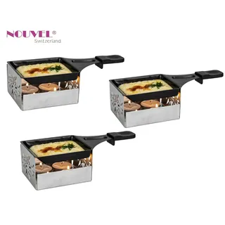 3er Set 1 Pers. Teelicht Raclette Nouvel Easy Edelweiß silber überall Einsetzbar
