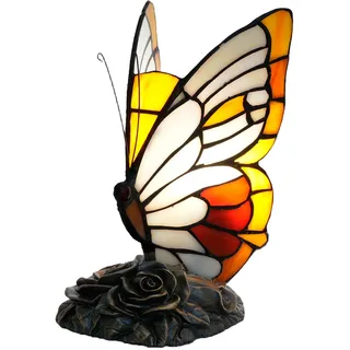 NUODITOS Schmetterling Tiffany Lampe Buntglas Nachttischlampe Kleines Akzent-Nachtlicht für Wohn-Schlafzimmer Buntes Rustikales Tiffany Stil Tier Schreibtischlampe für Heimdekoration