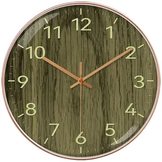Luckice Wanduhr minimalistische Wanduhr 12 Zoll 30cm Analoge Funk-Wanduhr (Zifferblatt mit Holzoptik,höchste Genauigkeit,Glasabdeckung)