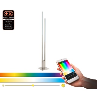 EGLO connect LED Stehlampe Fraioli-C, 2 flammige Stehleuchte aus Aluminium und Kunststoff in Nickel-Matt, Weiß, Farbtemperaturwechsel (warm, neutral, kalt), RGB, dimmbar, Lampe mit Tritt-Schalter