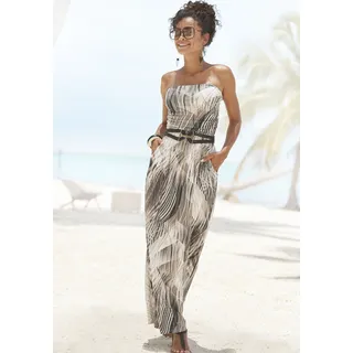 Maxikleid LASCANA Gr. 42, N-Gr, braun (braun bedruckt) Damen Kleider Strandkleider mit Alloverdruck und Taschen, Bandeau-Kleid, Sommerkleid, schulterfrei